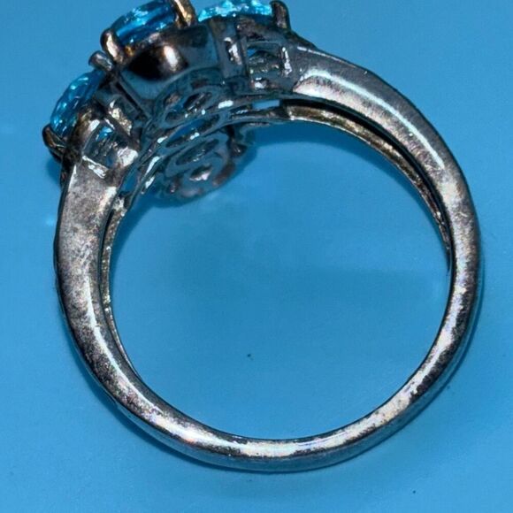 925 Sterling Silver 6 stone Genuine Blue Topaz Cross Ring Sz 9 - Picture 5 of 9